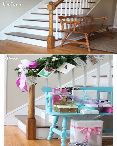 Banco de madera tradicional en vestíbulo