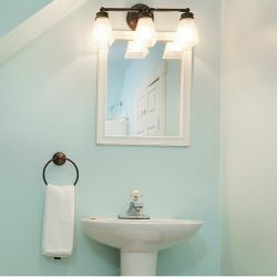 beige and teal style bathroom