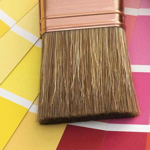 Paint brush and yellow and red swatches