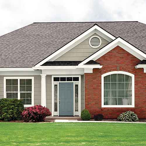 Exterior color combination of Siding: Sharkskin, Trim: Commercial White, Accent: Garrison Gray