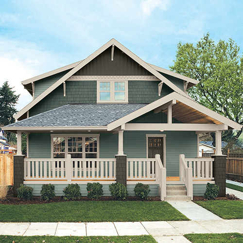 House painted with Gray Heron, Moth Gray and Gunmetal paint colors