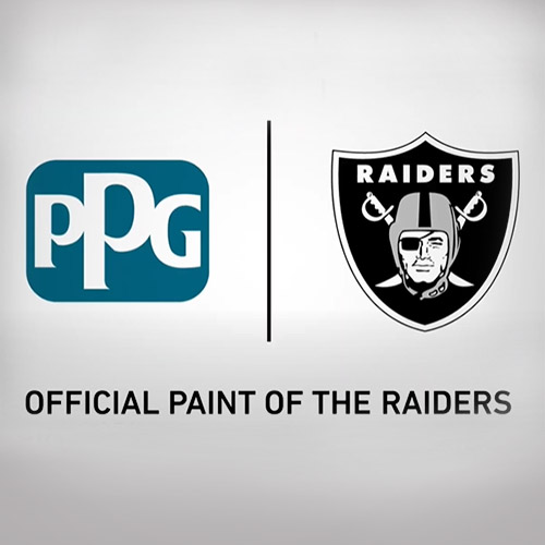 PPG logo on left and Raiders logo on right with "OFFICIAL PAINT OF THE RAIDERS" at bottom